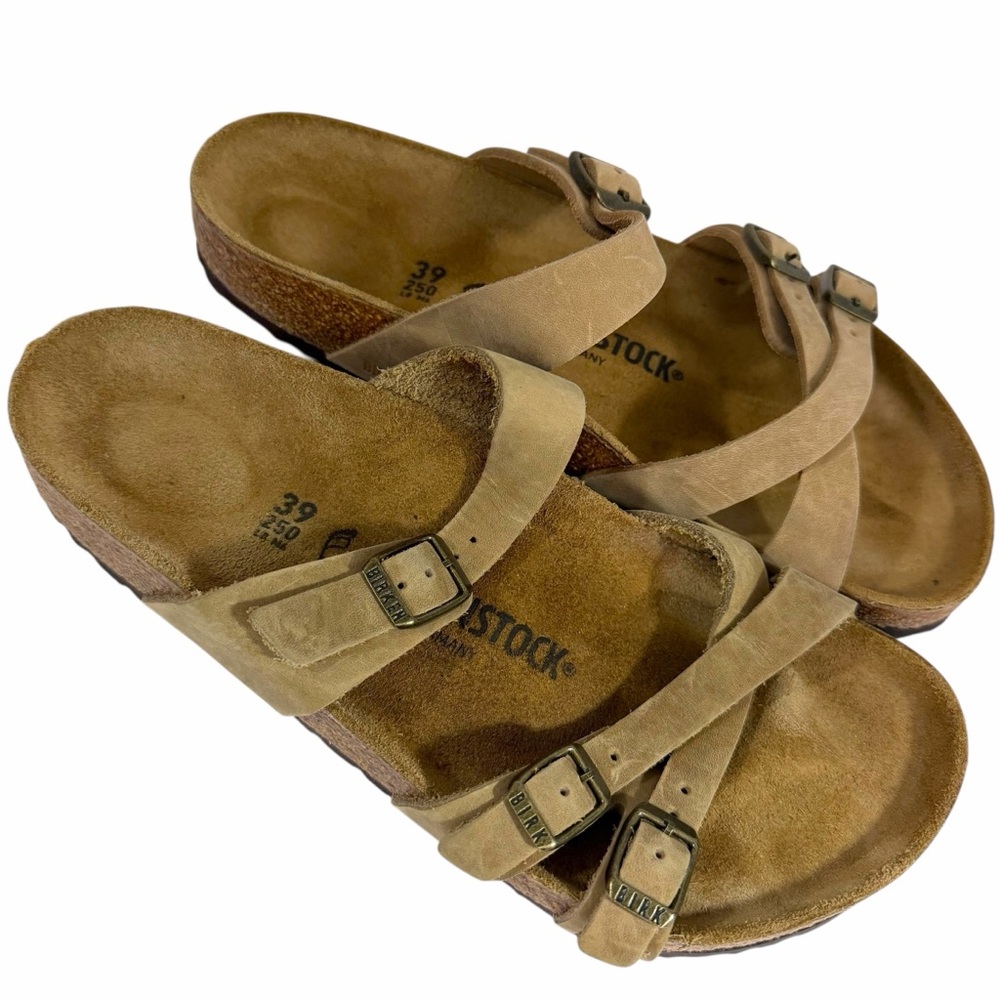 Birkenstock Tan Leather Franca Slide Sandals Size 39 - Picture 2 of 9